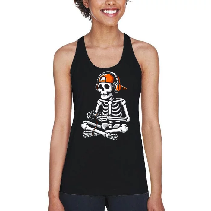 Halloween Skeleton Gamer Gaming Women's Racerback Tank