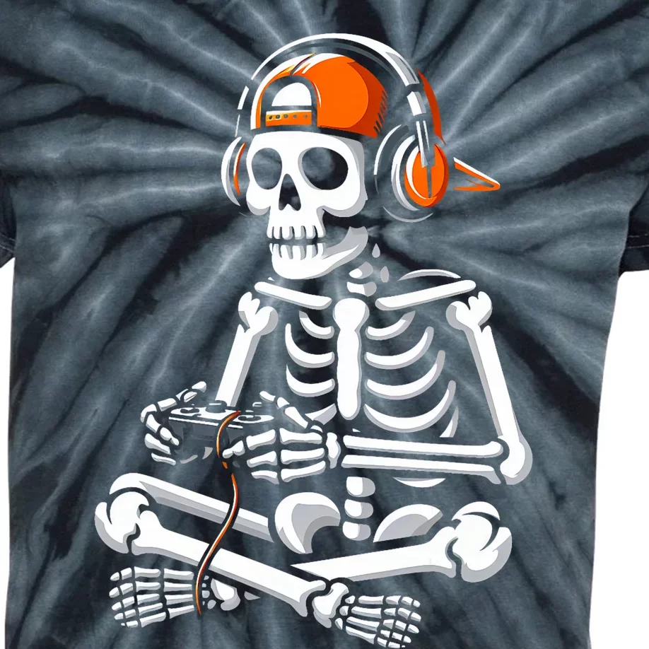 Halloween Skeleton Gamer Gaming Kids Tie-Dye T-Shirt