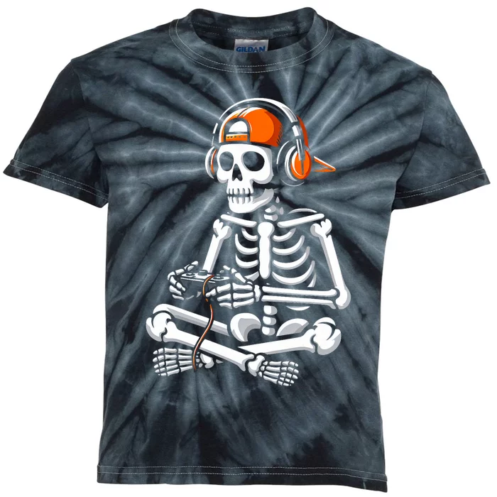 Halloween Skeleton Gamer Gaming Kids Tie-Dye T-Shirt