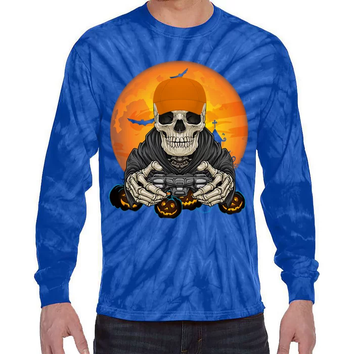 Halloween Skeleton Gamer Video Game Lover Gift Tie-Dye Long Sleeve Shirt