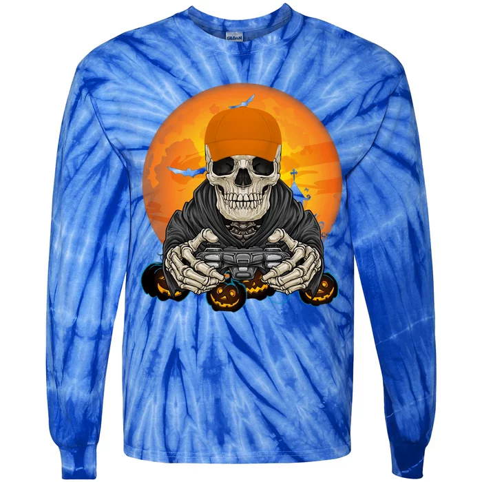 Halloween Skeleton Gamer Video Game Lover Gift Tie-Dye Long Sleeve Shirt