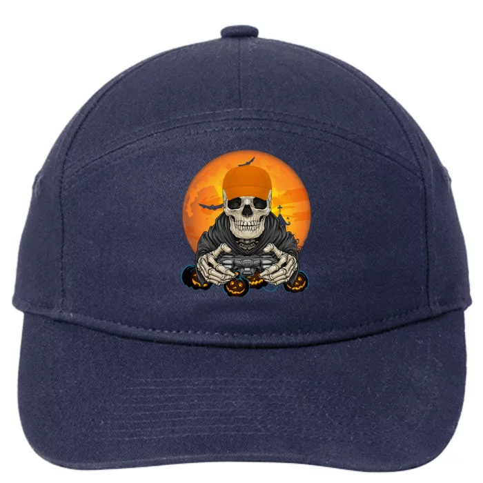 Halloween Skeleton Gamer Video Game Lover Gift 7-Panel Snapback Hat