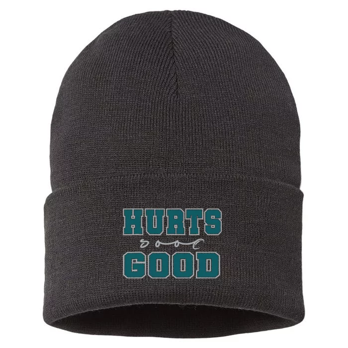 Hurts So Good Funny Meme Saying Graphic For Family Sustainable Knit Beanie