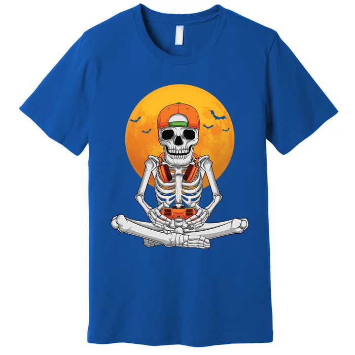 Halloween Skeleton Gamer Video Gaming Teens Funny Gift Premium T-Shirt