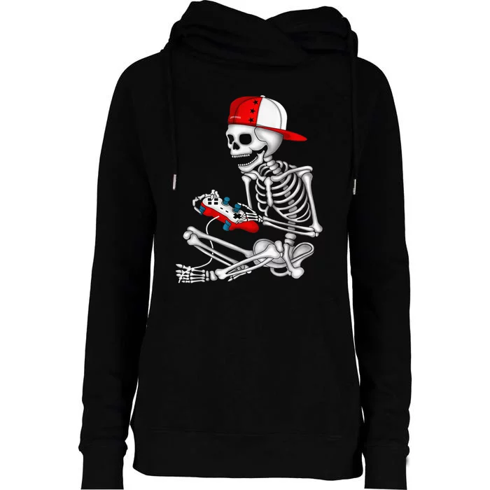 Halloween Skeleton Gamer Video Gaming Gift Games Lover Womens Funnel Neck Pullover Hood