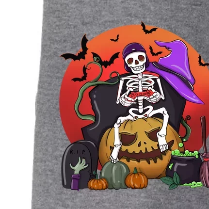 Halloween Skeleton Gamer With Controller Graveyard Pumpkin Gift Doggie 3-End Fleece Hoodie