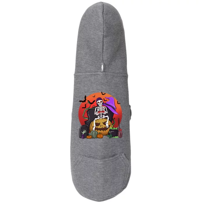 Halloween Skeleton Gamer With Controller Graveyard Pumpkin Gift Doggie 3-End Fleece Hoodie