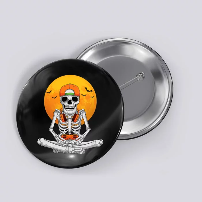 Halloween Skeleton Gamer Video Gaming Boy Teens Button