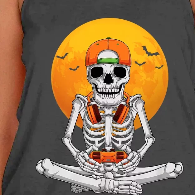 Halloween Skeleton Gamer Video Gaming Boy Teens Women's Knotted Racerback Tank