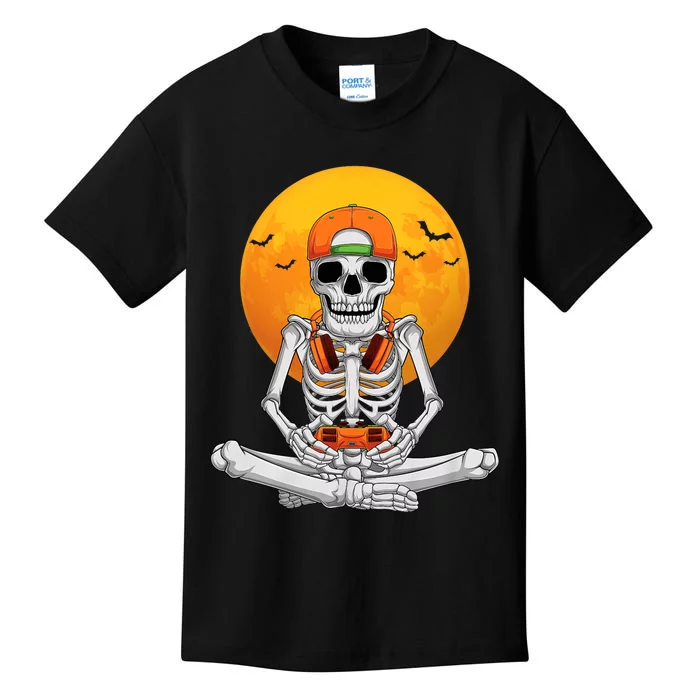 Halloween Skeleton Gamer Video Gaming Boy Teens Kids T-Shirt