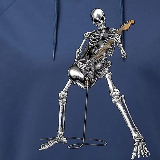 Happy Skeleton Guitar Guy Spooky Halloween Rock Band Concert Performance Fleece Hoodie