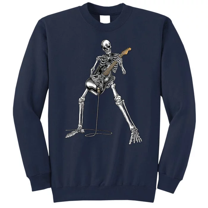 Happy Skeleton Guitar Guy Spooky Halloween Rock Band Concert Tall Sweatshirt