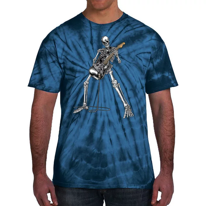 Happy Skeleton Guitar Guy Spooky Halloween Rock Band Concert Tie-Dye T-Shirt