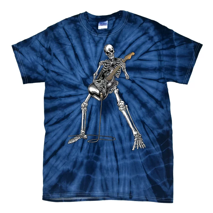 Happy Skeleton Guitar Guy Spooky Halloween Rock Band Concert Tie-Dye T-Shirt