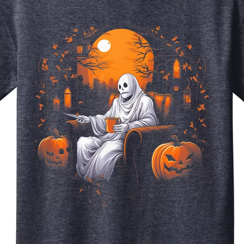 Halloween Scary Ghost Reading Book Sofa Book Worm  Wo Kids T-Shirt