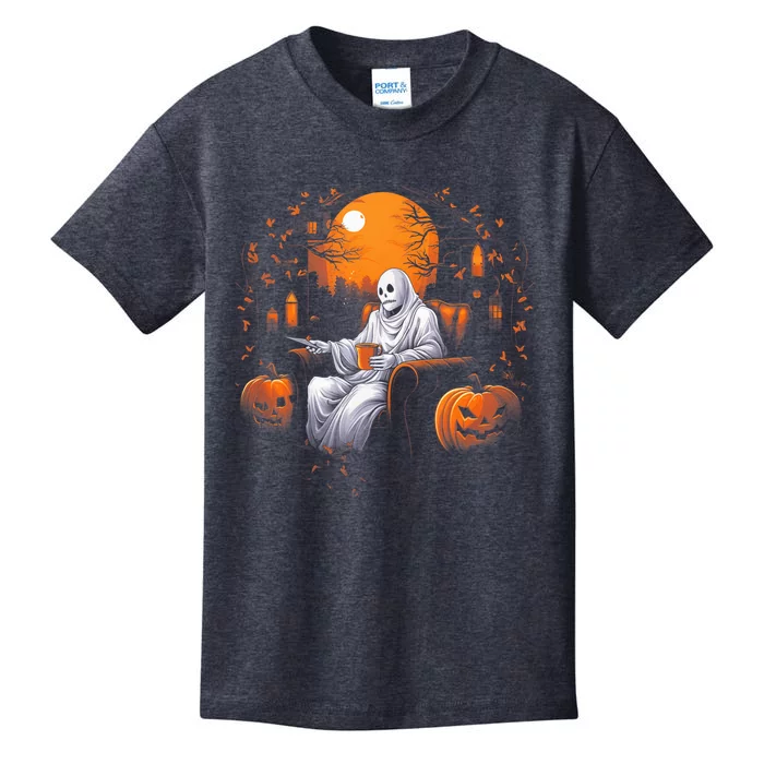 Halloween Scary Ghost Reading Book Sofa Book Worm  Wo Kids T-Shirt