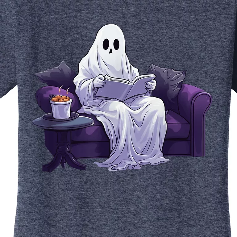 Halloween Scary Ghost Reading Book Sofa Book Worm  Wo Women's T-Shirt