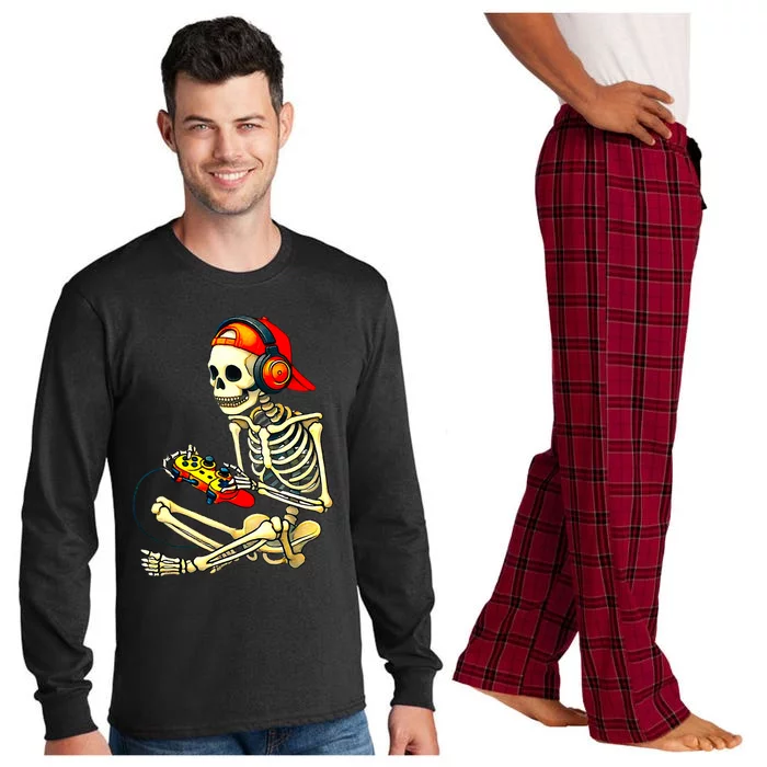 Halloween Skeleton Gamer Video Gaming Tees Long Sleeve Pajama Set