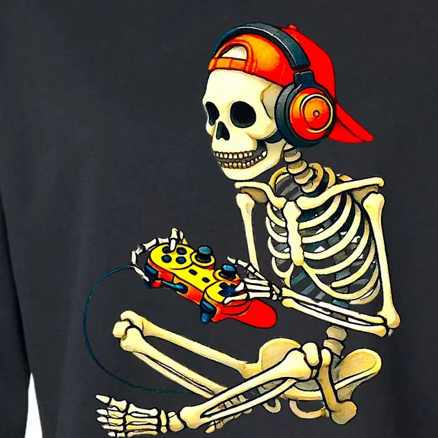 Halloween Skeleton Gamer Video Gaming Tees Cropped Pullover Crew