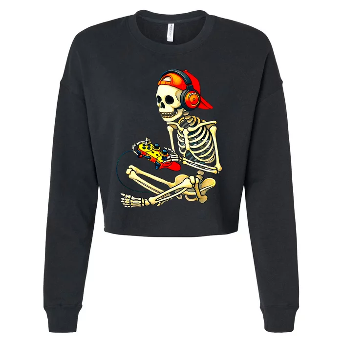 Halloween Skeleton Gamer Video Gaming Tees Cropped Pullover Crew