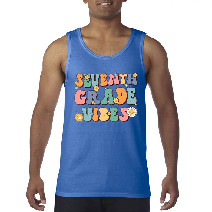 Hippie Seventh Grade Vibes Retro Groovy First Day Of School Gift Tank Top