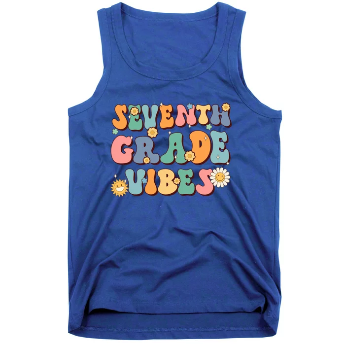 Hippie Seventh Grade Vibes Retro Groovy First Day Of School Gift Tank Top