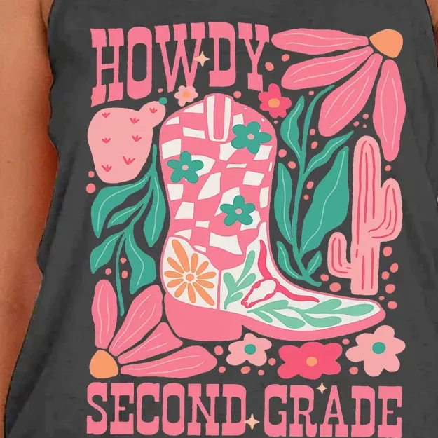 Howdy Second Grade Western 2nd Grade Teacher Cowboy Cowgirl Women's Knotted Racerback Tank