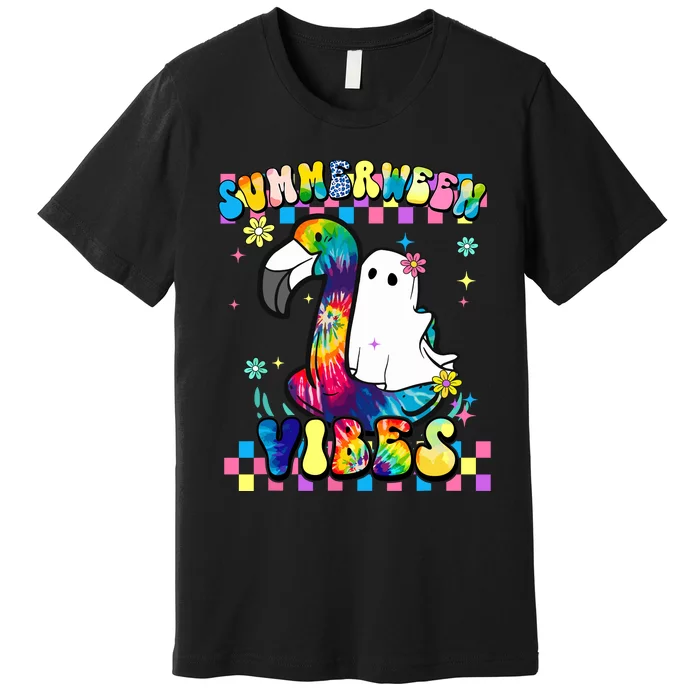 Halloween Summerween Ghost On A Pool Funny Spooky Summer Premium T-Shirt