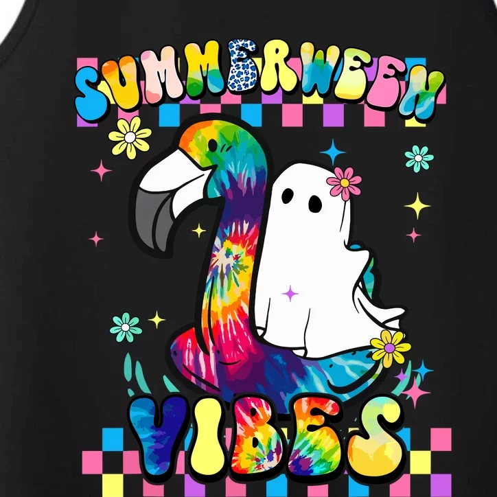 Halloween Summerween Ghost On A Pool Funny Spooky Summer Performance Tank