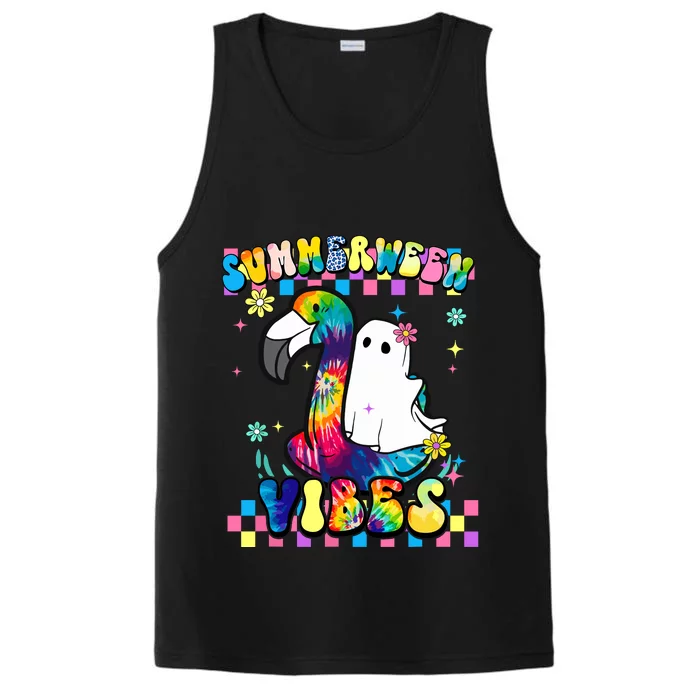 Halloween Summerween Ghost On A Pool Funny Spooky Summer Performance Tank