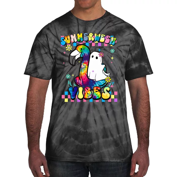 Halloween Summerween Ghost On A Pool Funny Spooky Summer Tie-Dye T-Shirt