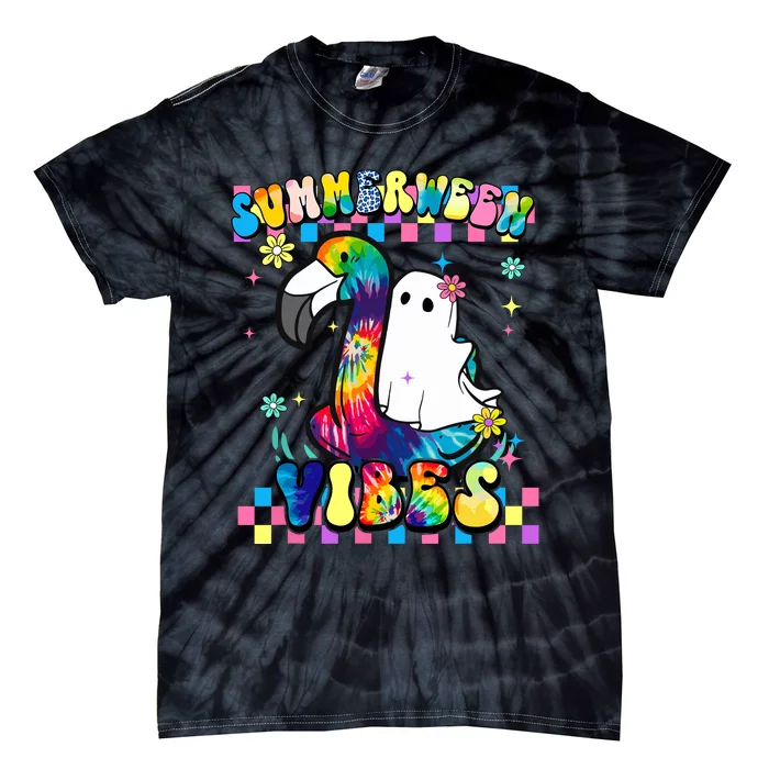 Halloween Summerween Ghost On A Pool Funny Spooky Summer Tie-Dye T-Shirt