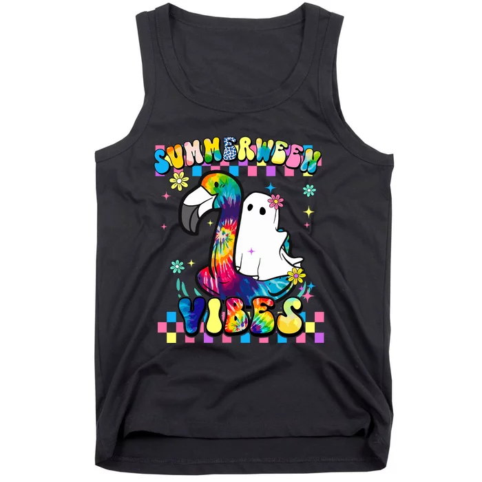 Halloween Summerween Ghost On A Pool Funny Spooky Summer Tank Top