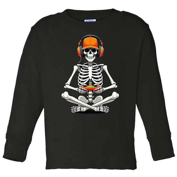 Halloween Skeleton Gamer Video Gaming Toddler Long Sleeve Shirt