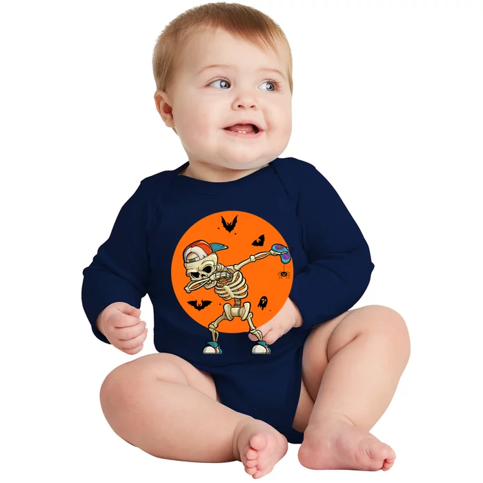 Halloween Skeleton Gamer Dabbing Skeleton Gamer Gift Baby Long Sleeve Bodysuit