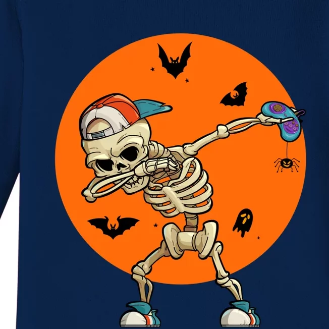 Halloween Skeleton Gamer Dabbing Skeleton Gamer Gift Baby Long Sleeve Bodysuit