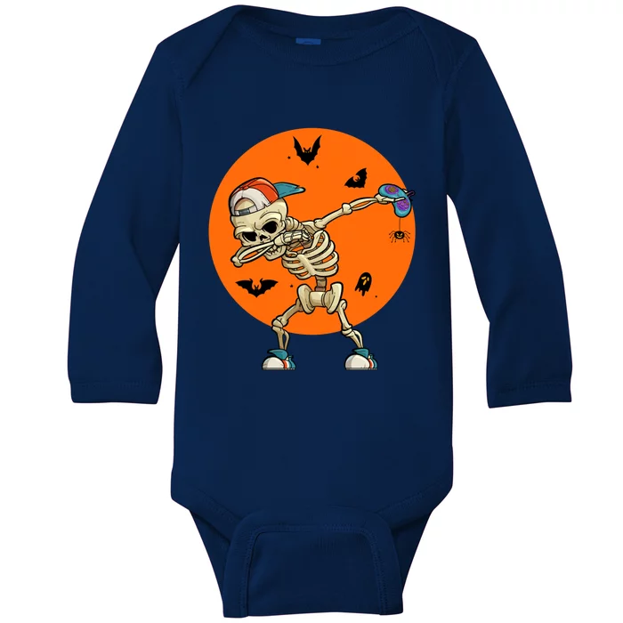 Halloween Skeleton Gamer Dabbing Skeleton Gamer Gift Baby Long Sleeve Bodysuit