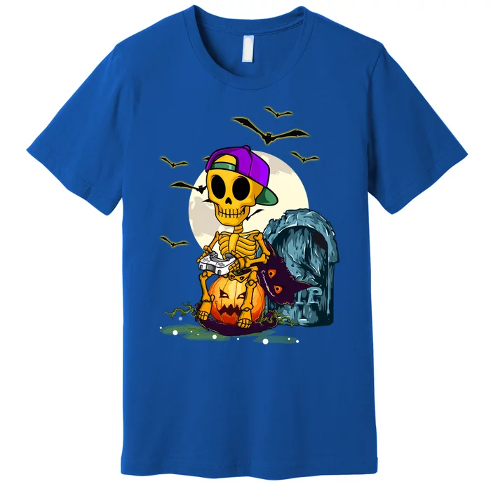 Halloween Skeleton Gamer Funny Halloween Tee For Game Lovers Cute Gift Premium T-Shirt