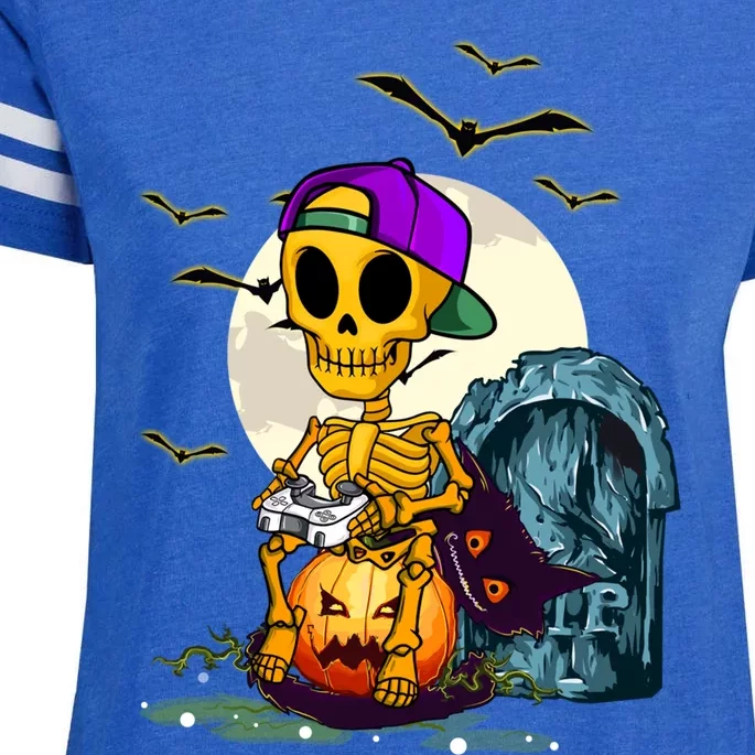 Halloween Skeleton Gamer Funny Halloween Tee For Game Lovers Cute Gift Enza Ladies Jersey Football T-Shirt