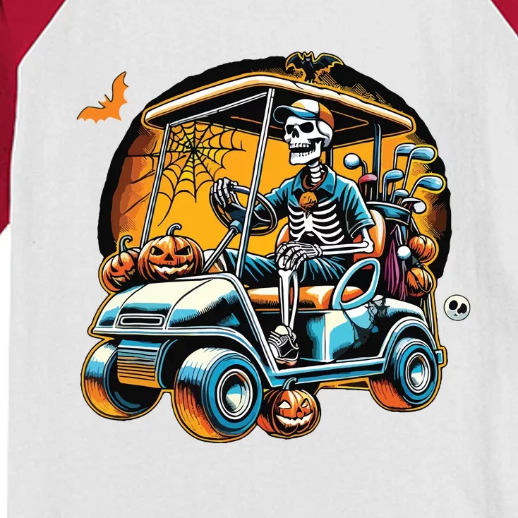 Halloween Skeleton Golf Cart Golfer Kids Colorblock Raglan Jersey