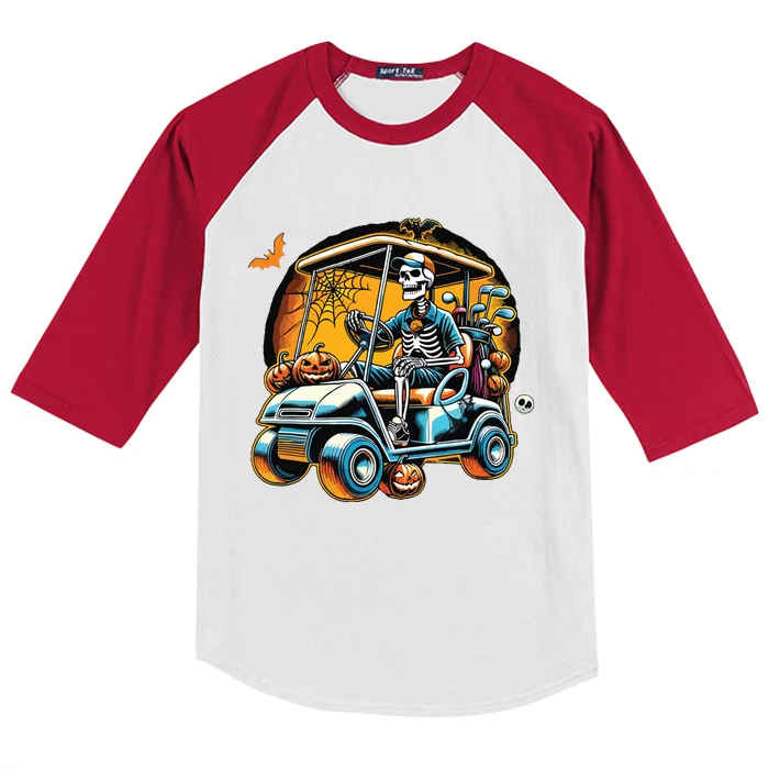 Halloween Skeleton Golf Cart Golfer Kids Colorblock Raglan Jersey