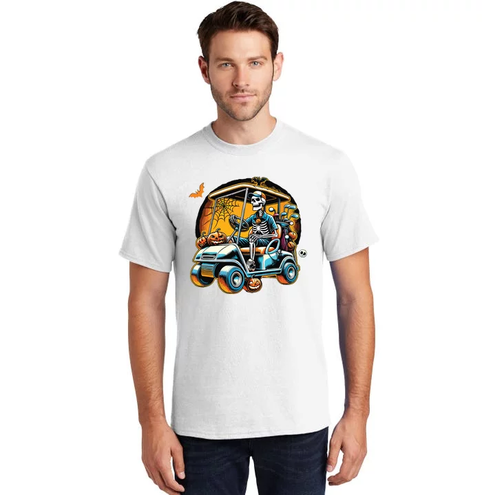 Halloween Skeleton Golf Cart Golfer Tall T-Shirt