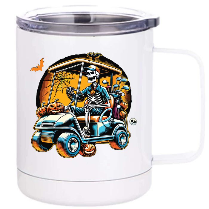 Halloween Skeleton Golf Cart Golfer Front & Back 12oz Stainless Steel Tumbler Cup