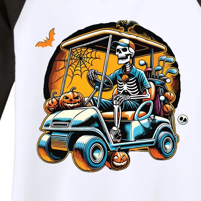 Halloween Skeleton Golf Cart Golfer Women's Tri-Blend 3/4-Sleeve Raglan Shirt