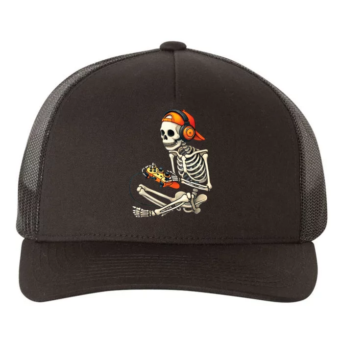 Halloween Skeleton Gamer Video Gaming Yupoong Adult 5-Panel Trucker Hat