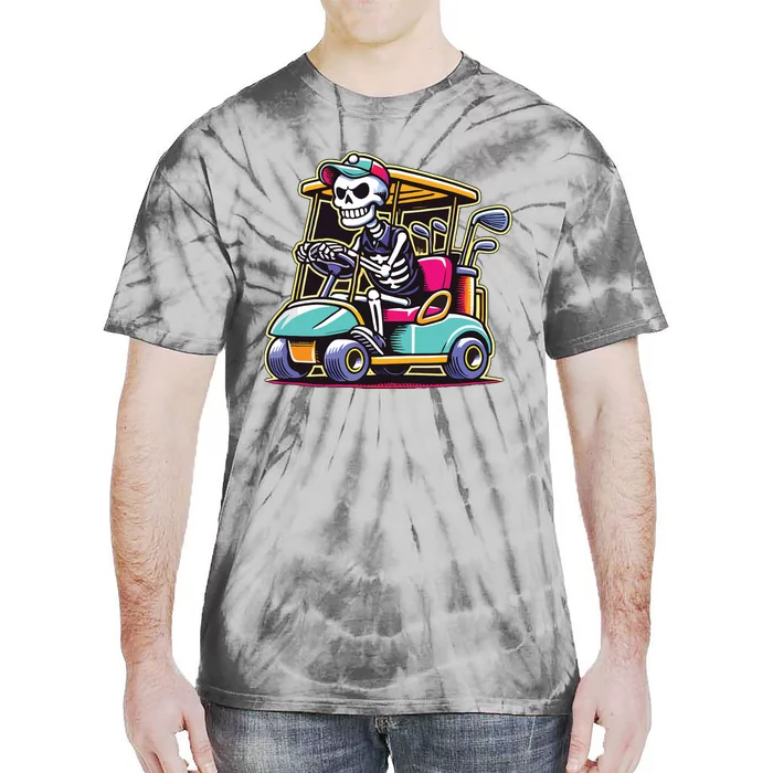 Halloween Skeleton Golf Cart Golfer Tie-Dye T-Shirt