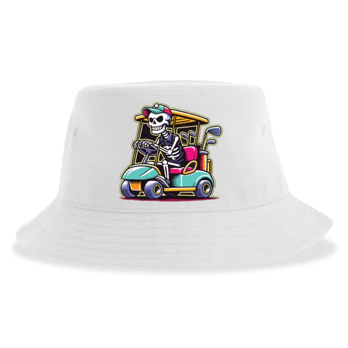 Halloween Skeleton Golf Cart Golfer Sustainable Bucket Hat