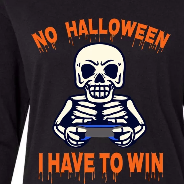 Halloween Skeleton Gamer Funny Gift Womens Cotton Relaxed Long Sleeve T-Shirt