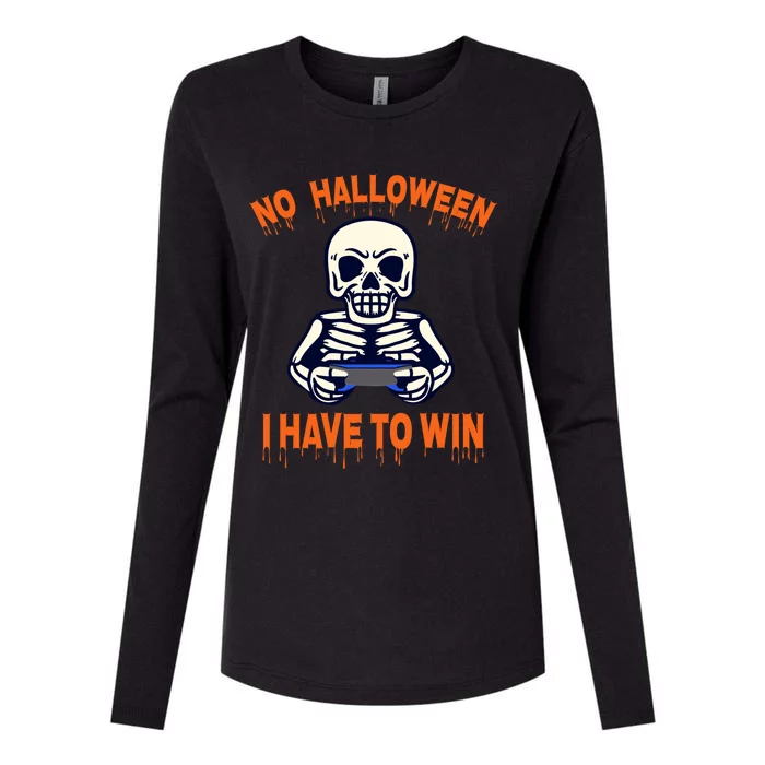 Halloween Skeleton Gamer Funny Gift Womens Cotton Relaxed Long Sleeve T-Shirt