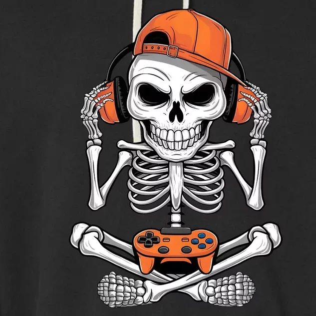 Halloween Skeleton Gamer Video Gaming Garment-Dyed Fleece Hoodie